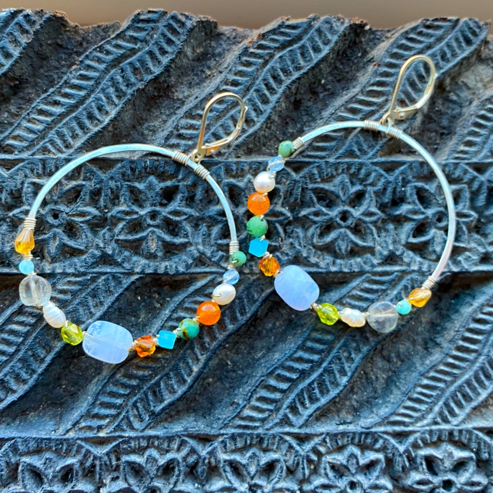 Sterling Silver & Colorful Gemstone Bead Wrap Earrings